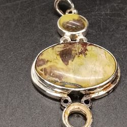 Jasper, White Quartz Pendant 2 1/8" (925 Sterling Silver

