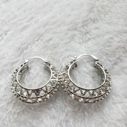Sterling Silver Plated Basket Earrings 