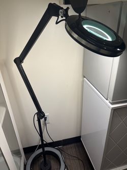 Rolling LED Magnifying Floor Lamp with Adjustable Arm