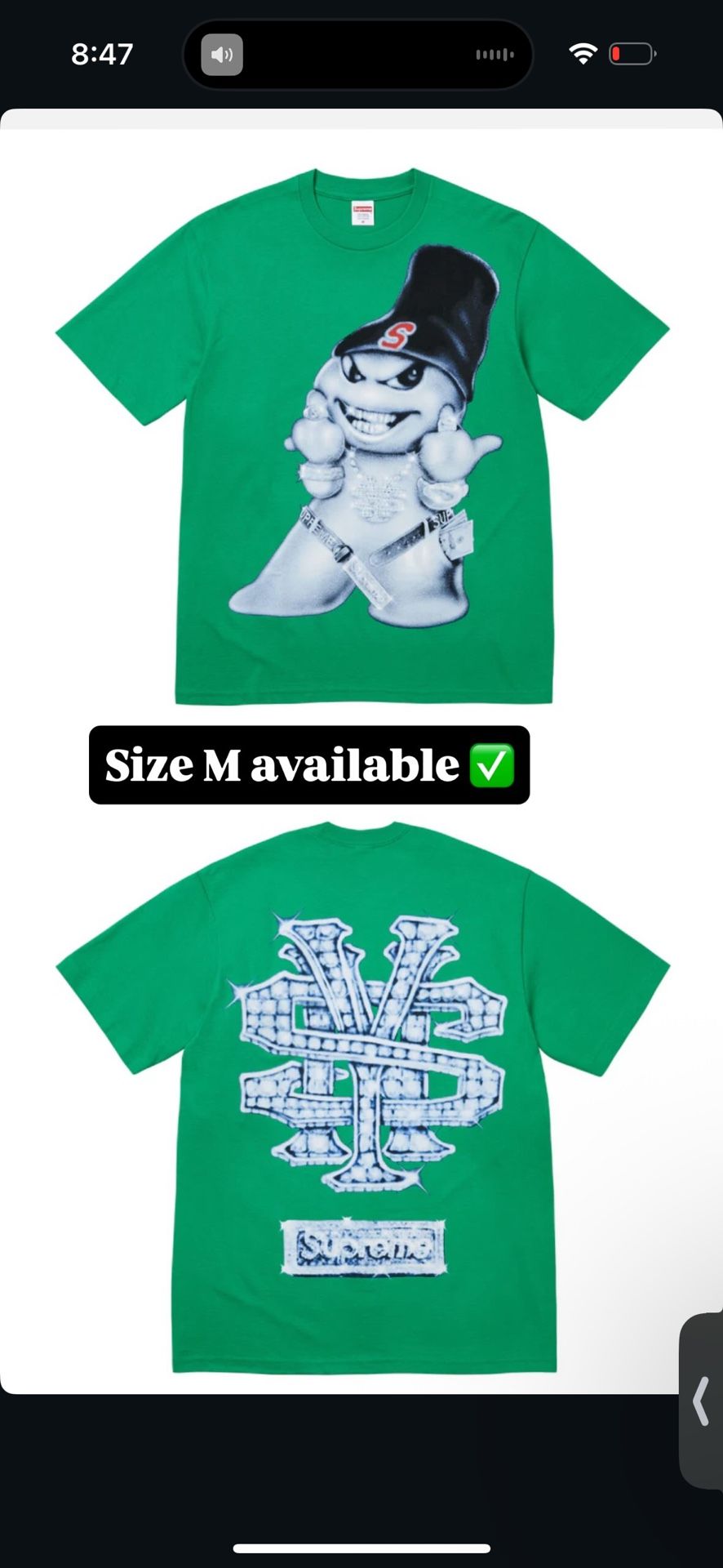 Supreme FW 25’ Week 7 Snowman Tee Green Size M