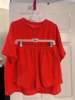 Red Ribbed Crop Top and Shorts Set