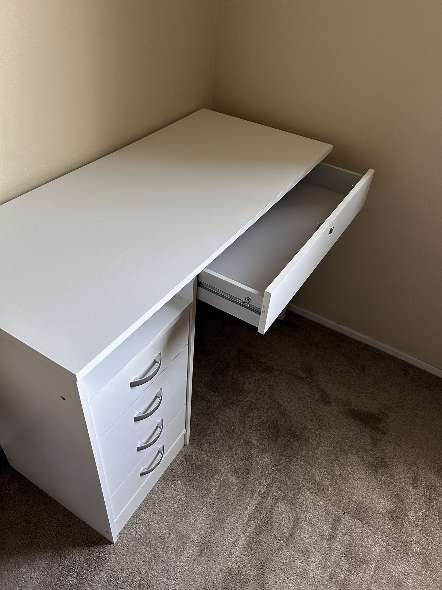 Rectangular White 5 Drawer Writing Desk