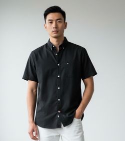 NEW Tommy Hilfiger Men’s 3XL  Maxwell Short Sleeve Button Down Deep Black NWT