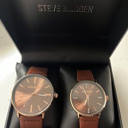 Steve Madden His & Hers (diamond dial) watches Brown leather strap