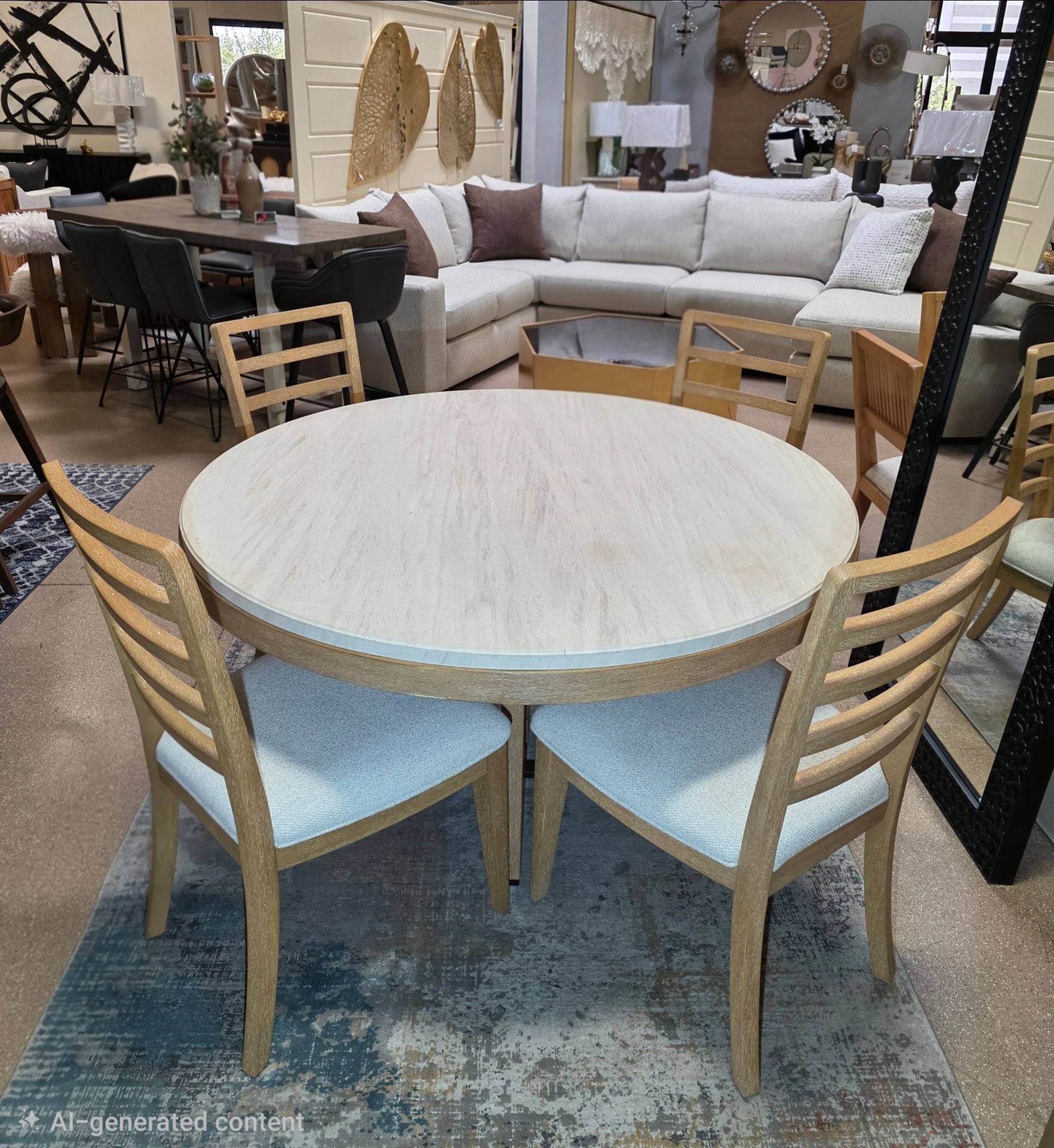 New Beautiful solid Sandstone 5 pc Glazed Natural Oak 54" Round Dining Table Set
