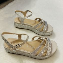 Copper Key Silver Rhinestone Sandals Size 8.5M