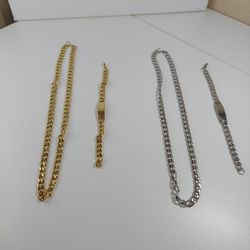 2 Stainless Steel Bracelets & Chains Pairs Color Gold & Mix 