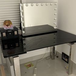Glass Table And Makeup Mirror 