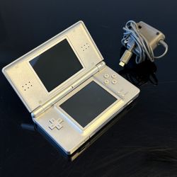 Nintendo DS Lite Metallic Silver Gray With Blue Stylus, Charger, and Games