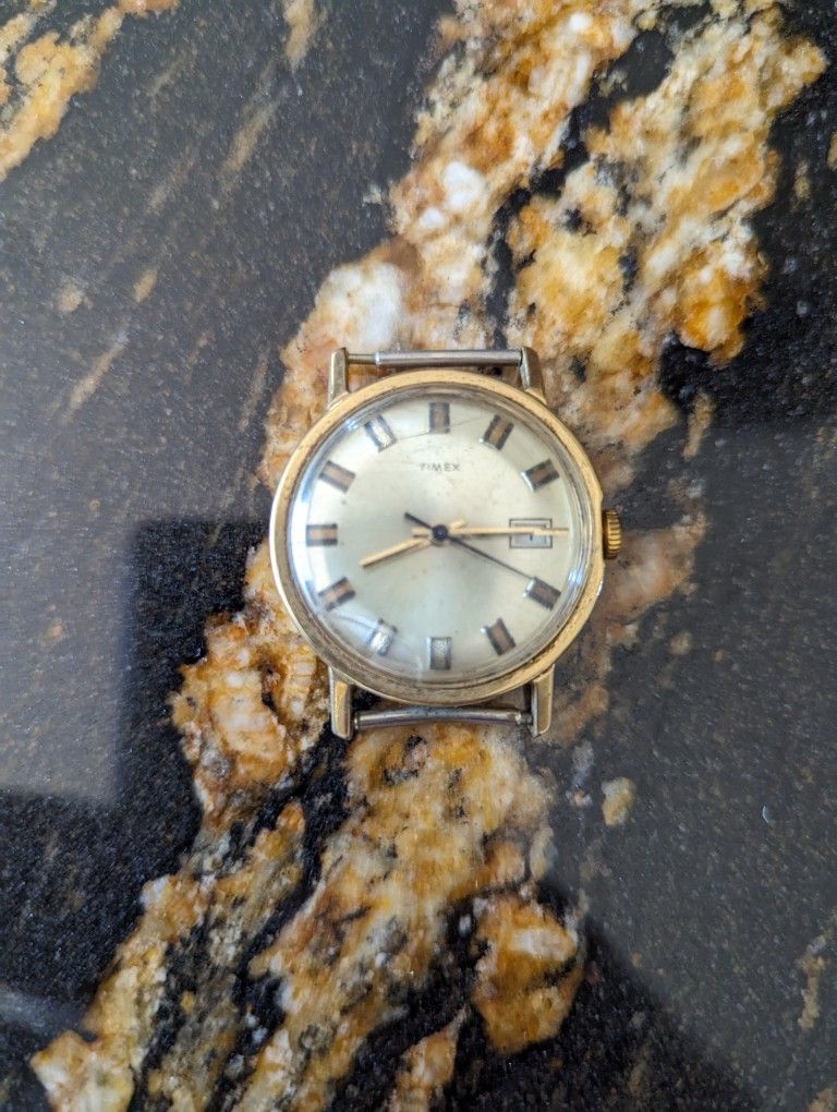 Timex Watch Vintage Pearl Face Gold Bezel