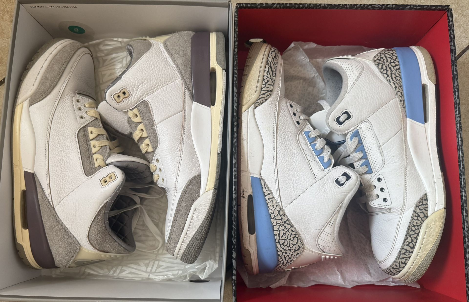 Jordan 3 Retros Unc & A Ma Maniere 13m Worn