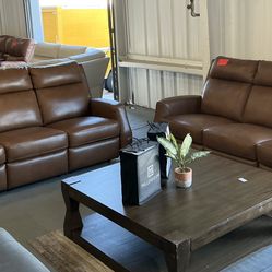 Leather Power Recliner Sofa Set 
