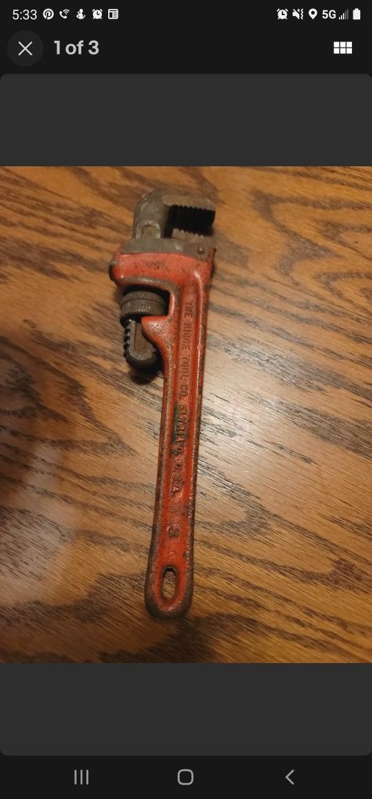 VTG RIDGID 8 in HEAVY DUTY STRAIGHT PIPE WRENCH RIDGE TOOL PAT 1727623 USA RIGID
