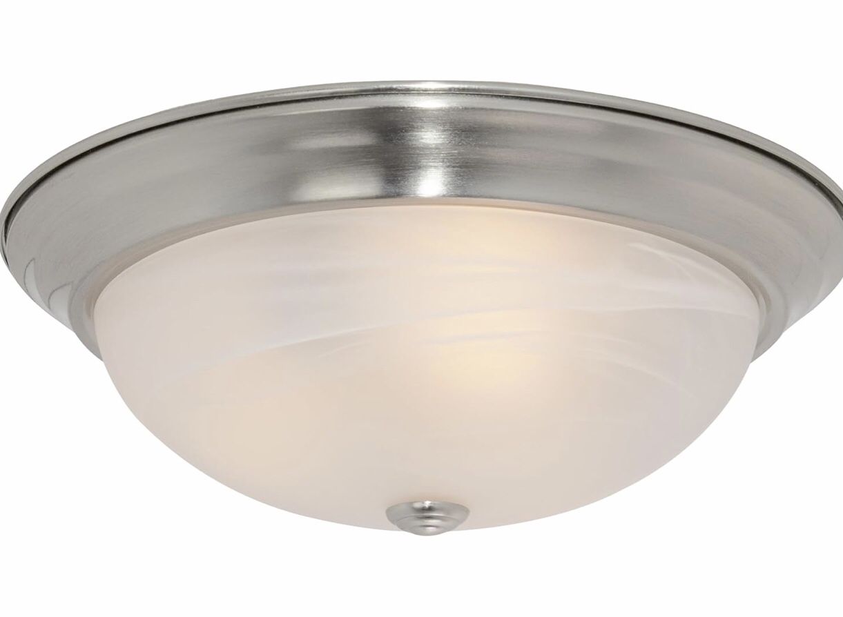 Designers Fountain 15 in Modern 3-Light Flush Mount Ceiling Light, Satin Platinum with Alabaster Glass Shade, 1257L-SP-AL