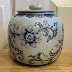 Vintage Porcelain Andrea by Sadek Floral Blue Canister Jar with Lid