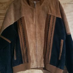 Vintage Tuskany Leather brown-black patch pattern bomber jacket