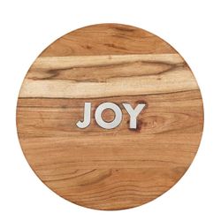 Charcuterie Board Face-to-Face Designs Acacia Wood Holiday Serving Tray, 14" Diameter, JOY, NEW