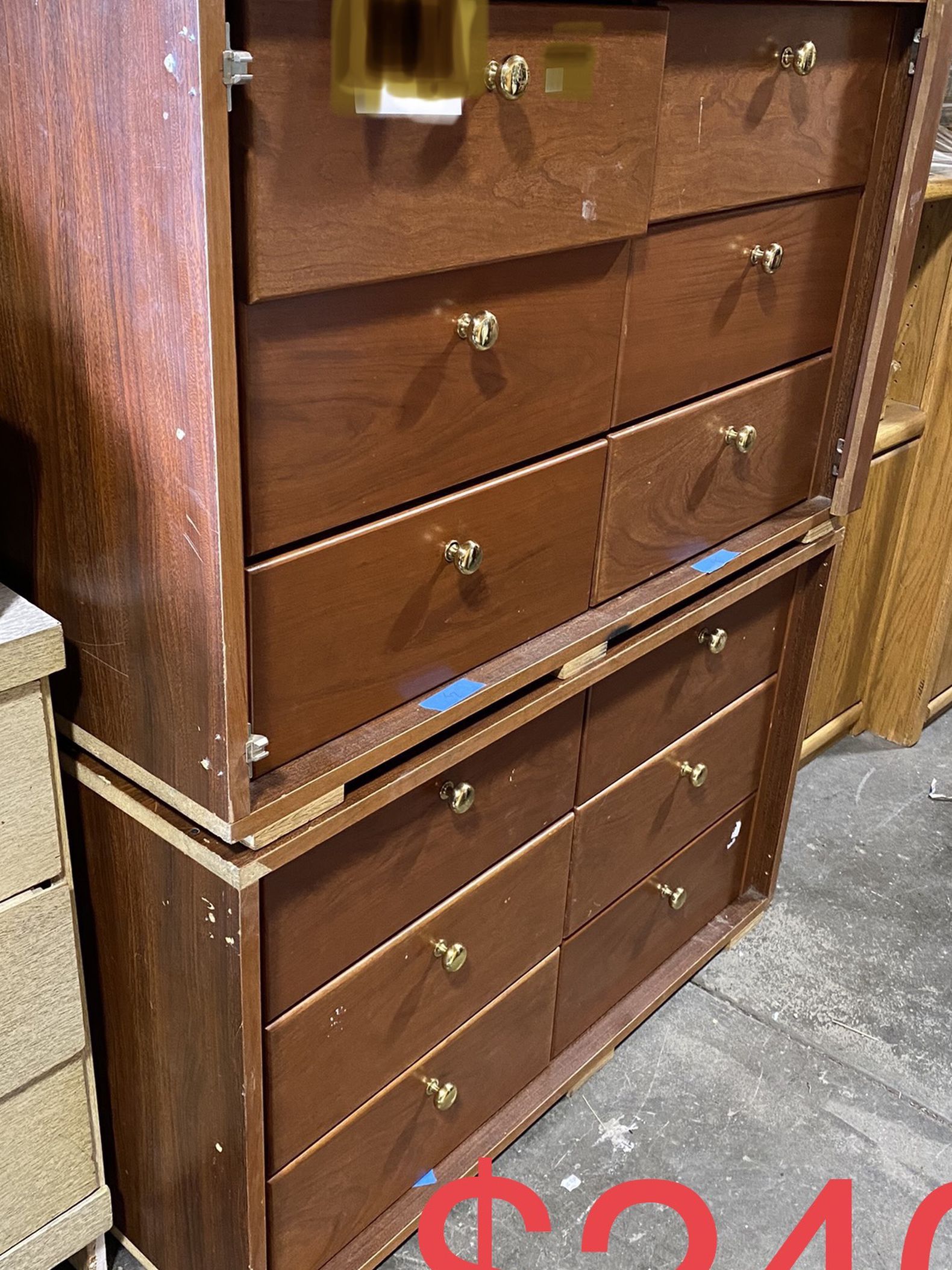 $240 for both together. Bring extra extra muscle to pick up.-Drawers very very heavy- presswood outside and metal drawers similar to a filing cabinet