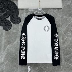Chrome Hearts Men's Long Sleeve Graphic Cotton T-Shirt White Black Crew Neck