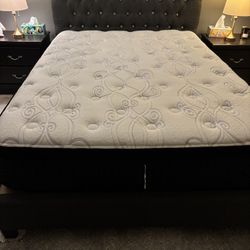 Queen bed Frame + Queen Mattress + 2 Light Table + 5 Drawers +Dresser
