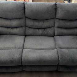 Blue Three Seat Couch With Two Reclining End Seats