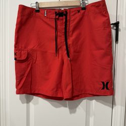 Men's Size 36 Red Hurley Board Shorts Swim Trunks Drawstring Polyester EXCELLENT CONDITION