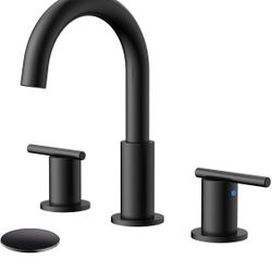 Bathroom Faucets for 3 Hole Sinks, Hurran 8 Inch Matte Black Double Handle Bathroom Sink Faucet with 360° Rotating Spout & Pop-Up Drain, Widespread Fa