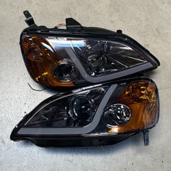 Pair 2001 2002 2003 Honda civic LED DRL Projector Headlights Coupe Sedan headlamps