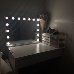 Makeup Table - IKEA Desk+Lighted Mirror 