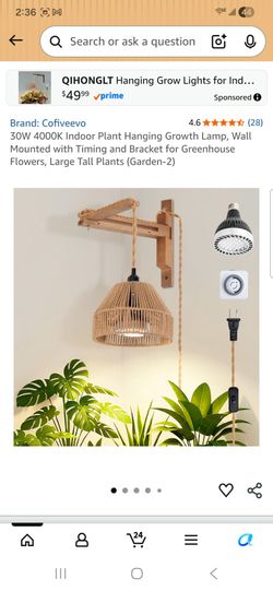 30W 4000K Indoor Plant Hanging Growth Lamp, Wall Mounted with Timing and Bracket for Greenhouse Flowers, Large Tall Plants