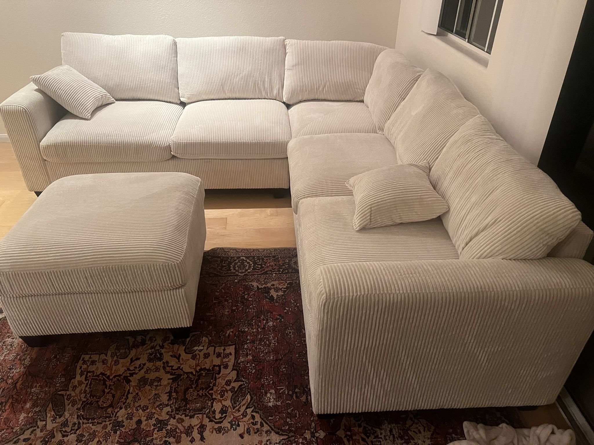 New Corduroy Sectional. Off White / Beige. 99” X 99”. Free Delivery!