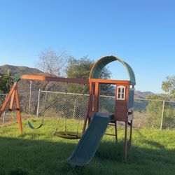 Outdoor Swing And Slide Wooden Play Set 