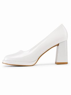 Women’s in love White Patent Leather Round Toe Block Heel Slip On Pumps 10