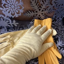 VTG 2pr Shades Of Yellow Woman’s Dress/Cocktail Gloves Sml/Med 11”long & 9.5”L