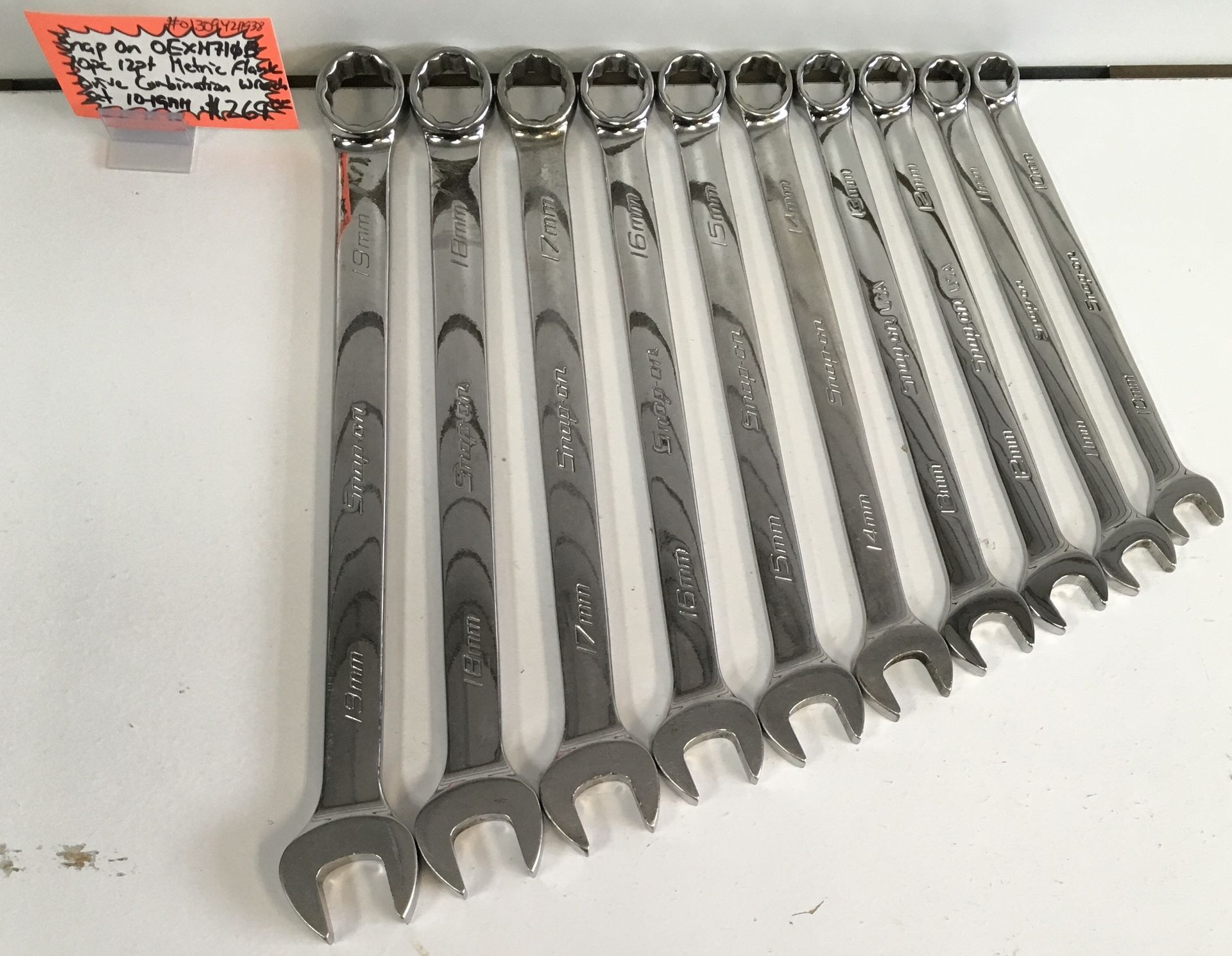 Snap On OEXM710B 10pc 12pt Metric Flank Drive Combination Wrench Set 10-19mm 