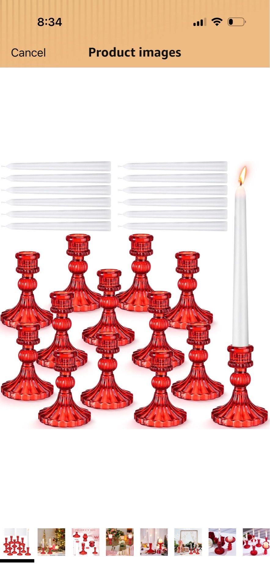 12 Pcs Glass Taper Candle Holder Holder Candles for Wedding Party Decor Dinner Decoration(Red)