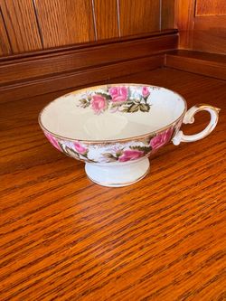Vintage Porcelain Teacup Pink Rose Gold Trim