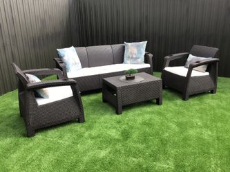 OUTDOOR. -5 PIECE SET PLASTIQUE BROWN