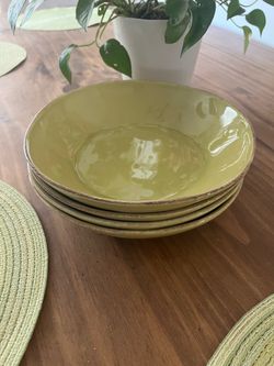 Set of 4 Olive Green Ceramic Pasta Bowls