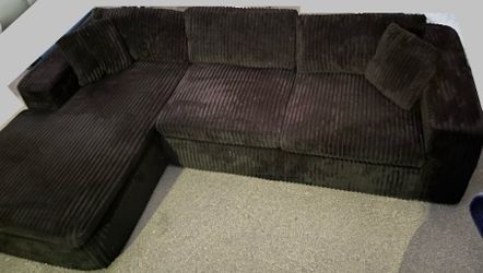 Black Corduroy Sectional Sofa with Chaise