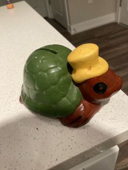Vintage ceramic turtle with hat bank- 8 inches