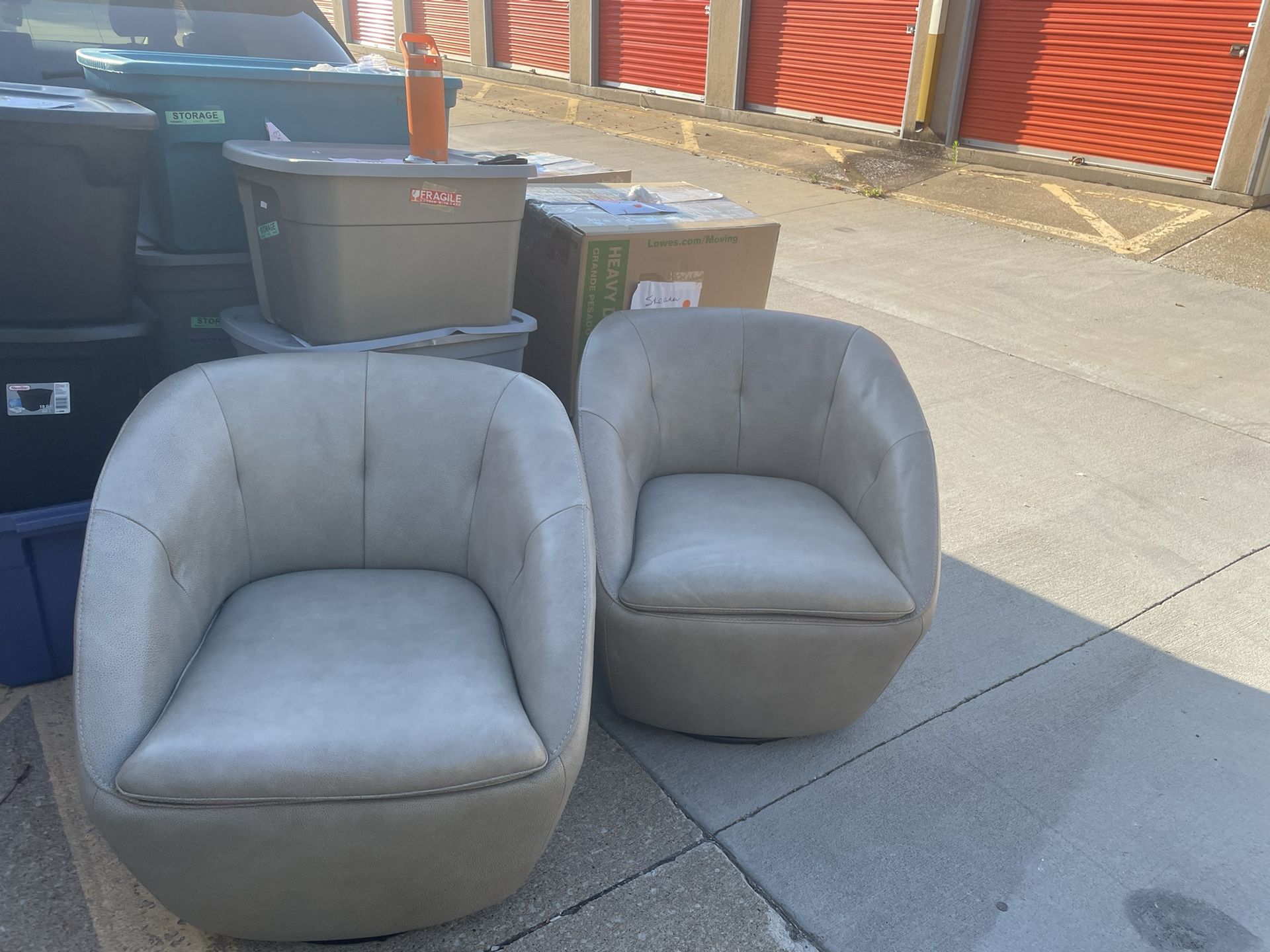 2 Beige Swivel Chairs