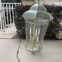 Vintage Brass And Glass Chandelier 