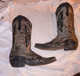 Men's Size 11 Western Cowboy Boots Black/Gray Leather