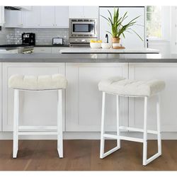 Counter Height Bar Stools Set of 2 for Kitchen Counter Modern Bar Chairs with Backs for Kitchen Island with Upholstered Faux Leather Seat and Metal Fr