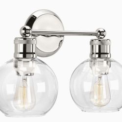 Hansford Collection 2-light Clear Glass Coastal Bath Vanity Light Polished Nickel New