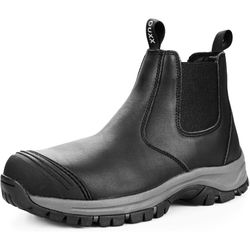 OUXX Work Boots for Men, Steel Toe Slip-on Safety Shoes, Slip-Resistant