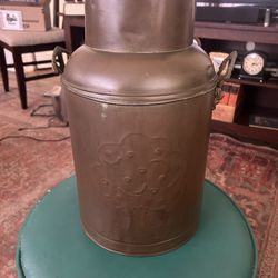 Nothing quite like a good can; Vintage Well Patinated Unusual Milk Can w/Ornate Lion Handles: