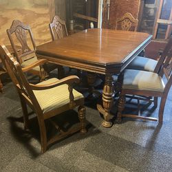 Extendable Vintage Dining Table And 6 Chairs 