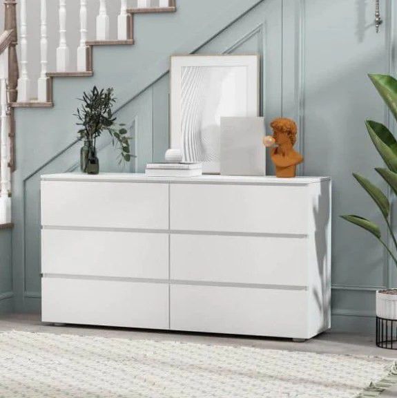 6-Drawers White Wood Chest of Drawer Accent Storage Cabinet Organizer 59 in. W